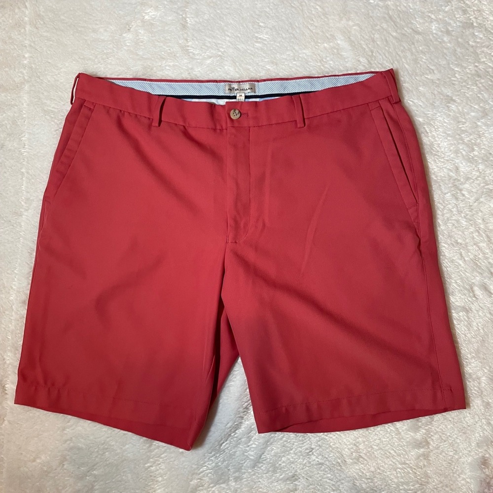 Peter Millar Mens 38 Performance Golf Shorts Salmon Red Flat Front Old Money